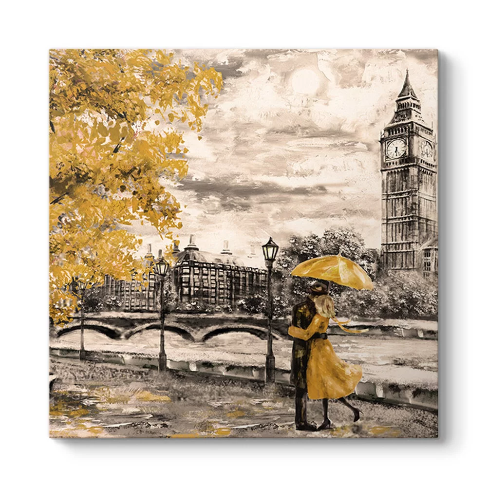 Big Ben ve Sarı Yapraklar Kanvas Tablo - Model 3
